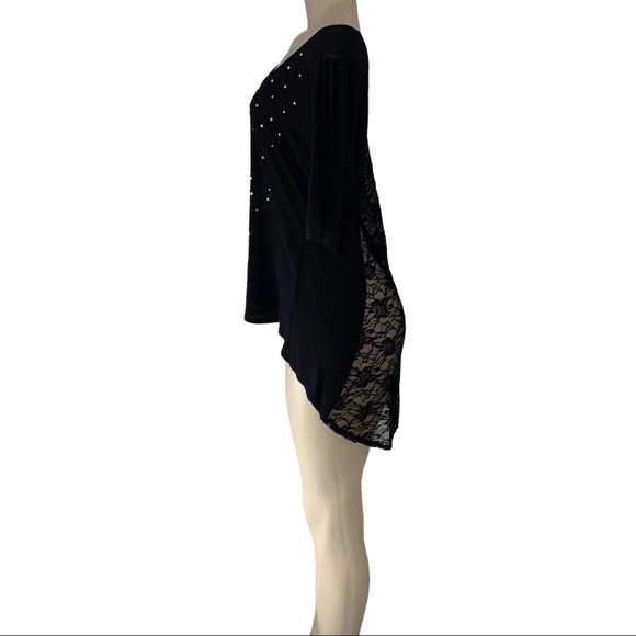 Eye Candy Lace back Bead Embellished Front Scoop Gem Studded SL Shirt - Picture 6 of 6